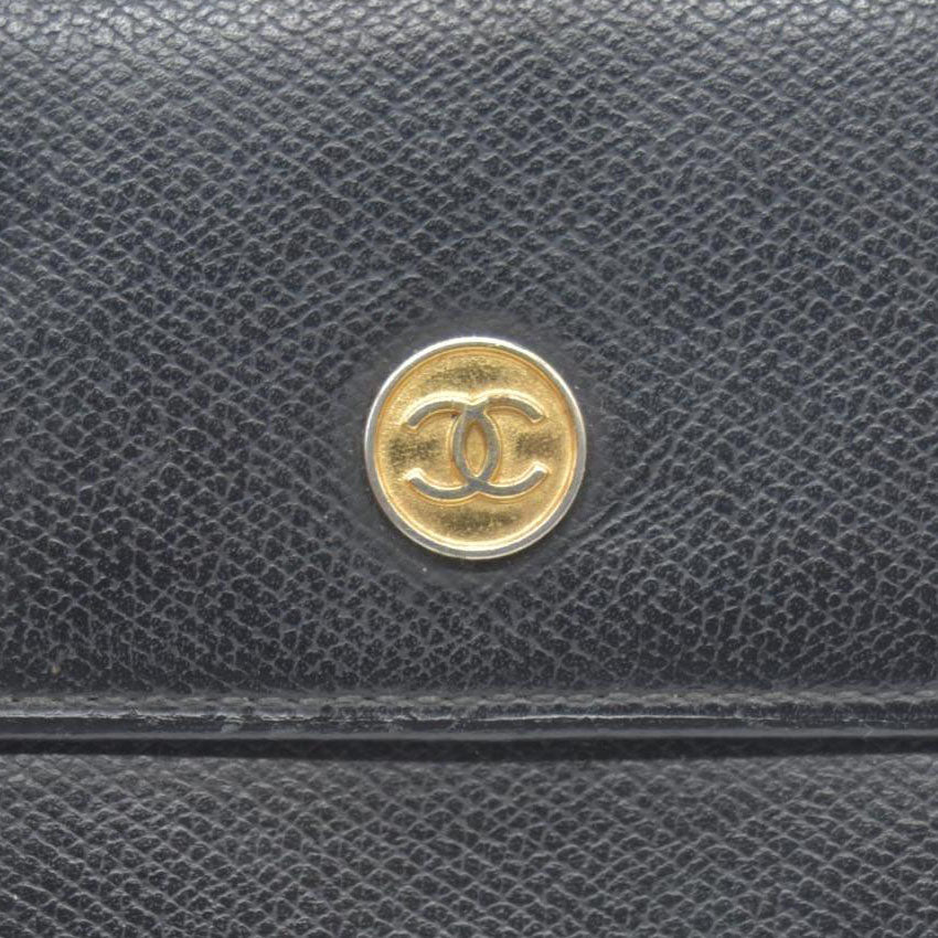 $609 Chanel Black Calfskin Leather Mini Coco Button Trifold Compact Wallet CONSIGNMENT
