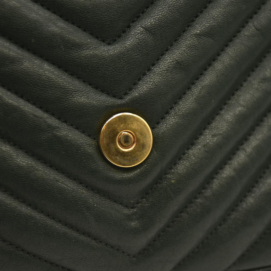 SAINT LAURENT  Sheepskin Matelasse Chevron Monogram Medium College Bag Dark Green