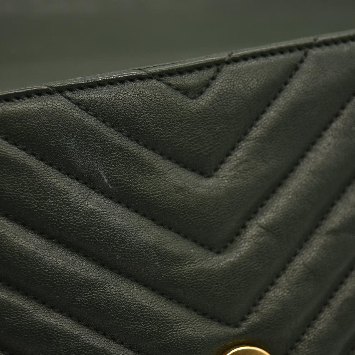 SAINT LAURENT  Sheepskin Matelasse Chevron Monogram Medium College Bag Dark Green