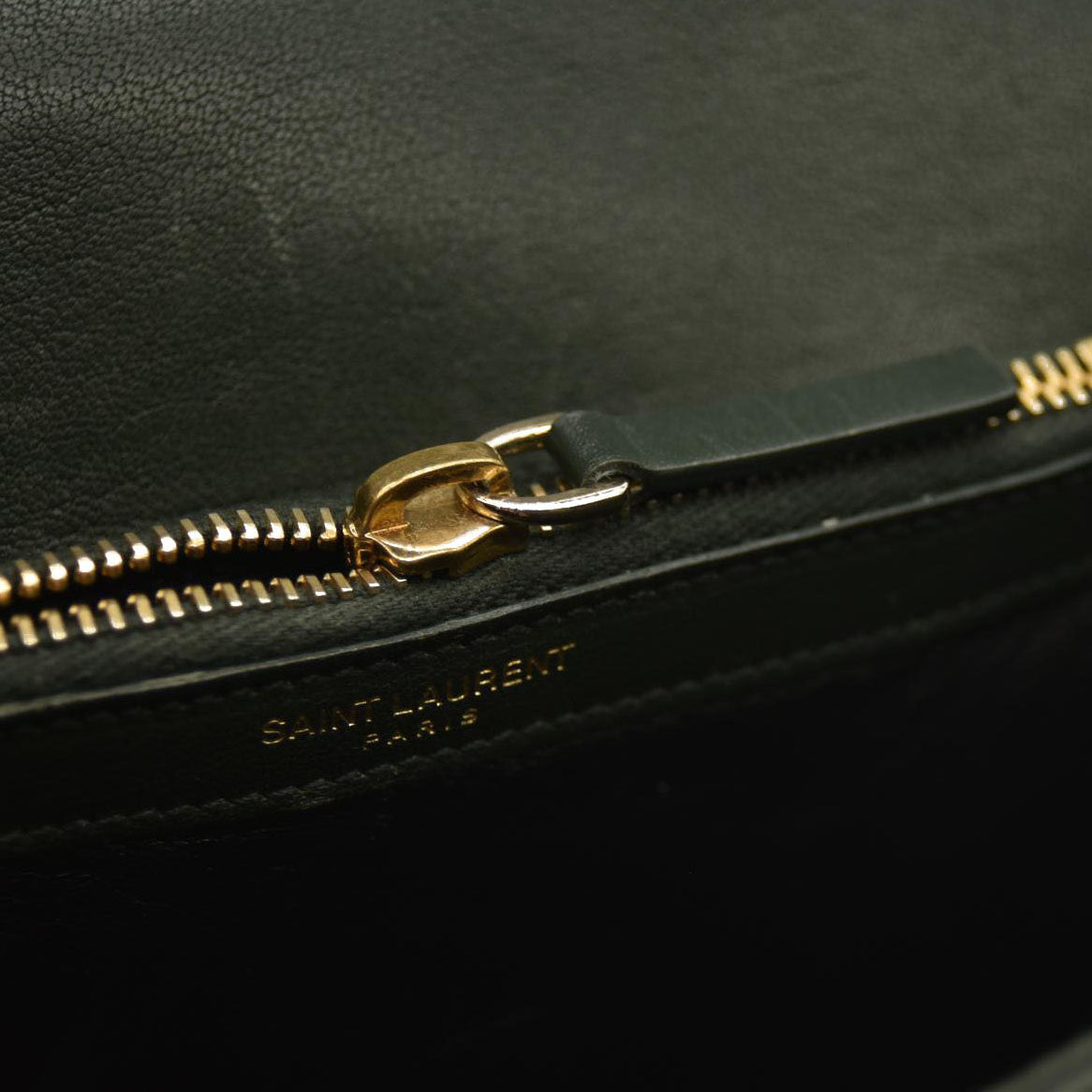 SAINT LAURENT  Sheepskin Matelasse Chevron Monogram Medium College Bag Dark Green