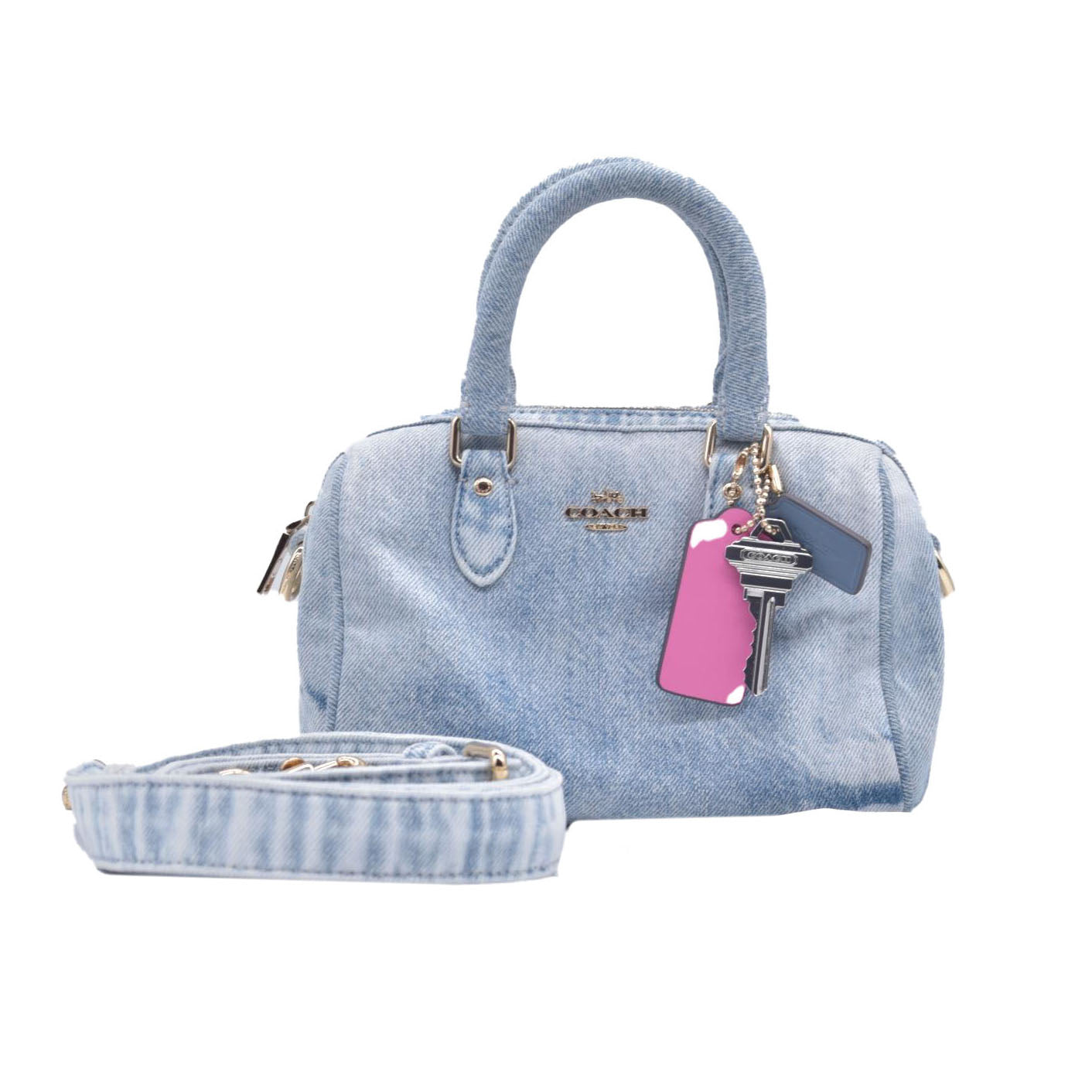 $275 COACH Mini Rowan Crossbody Bag In Loved Denim With Charms CONSIGNMENT