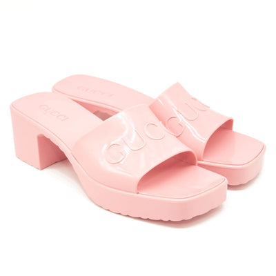 NEW Gucci Rubber Logo Platform Slide Sandal Pink EU 37