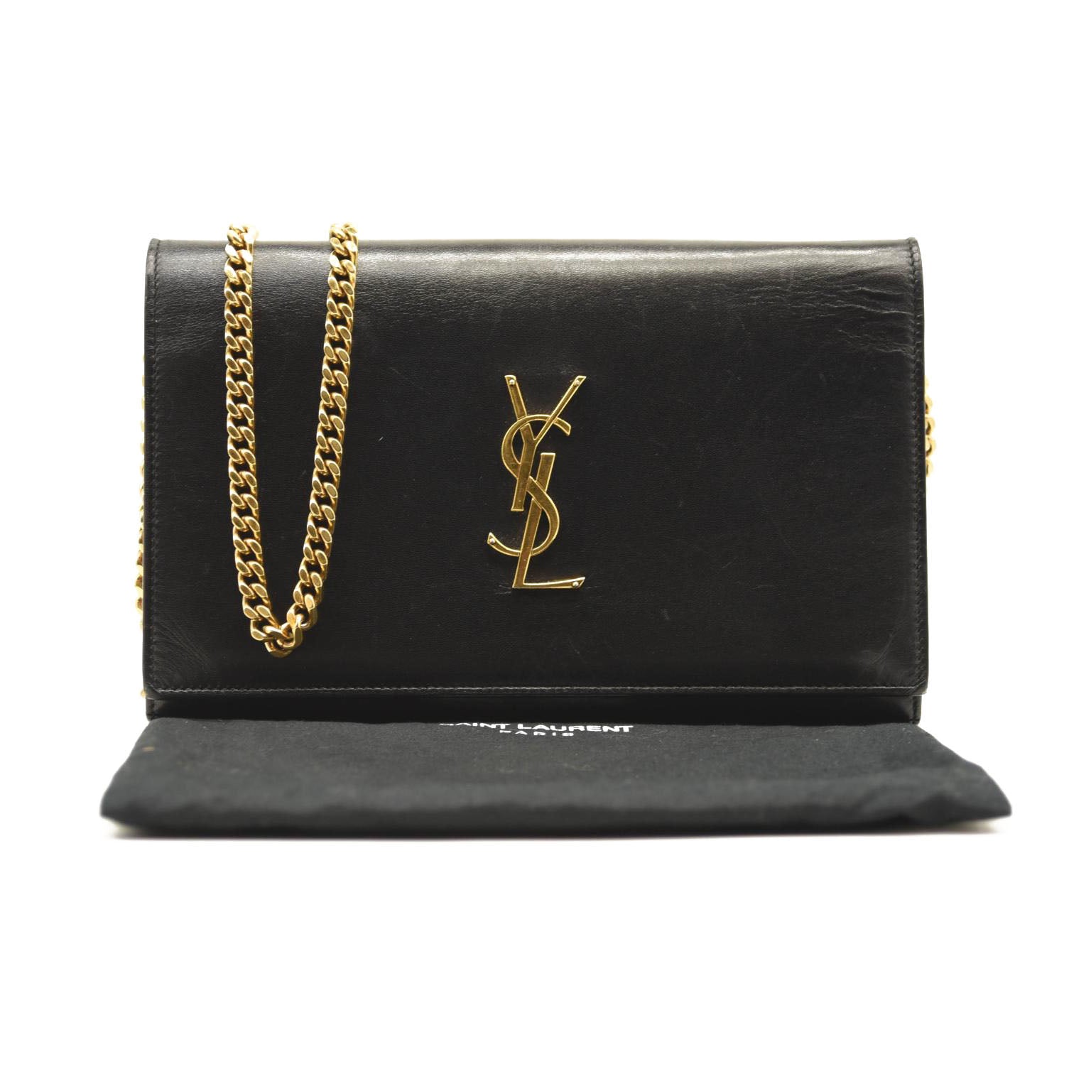 SAINT LAURENT Smooth YSL WOC Monogram Chain Wallet Black Crossbody