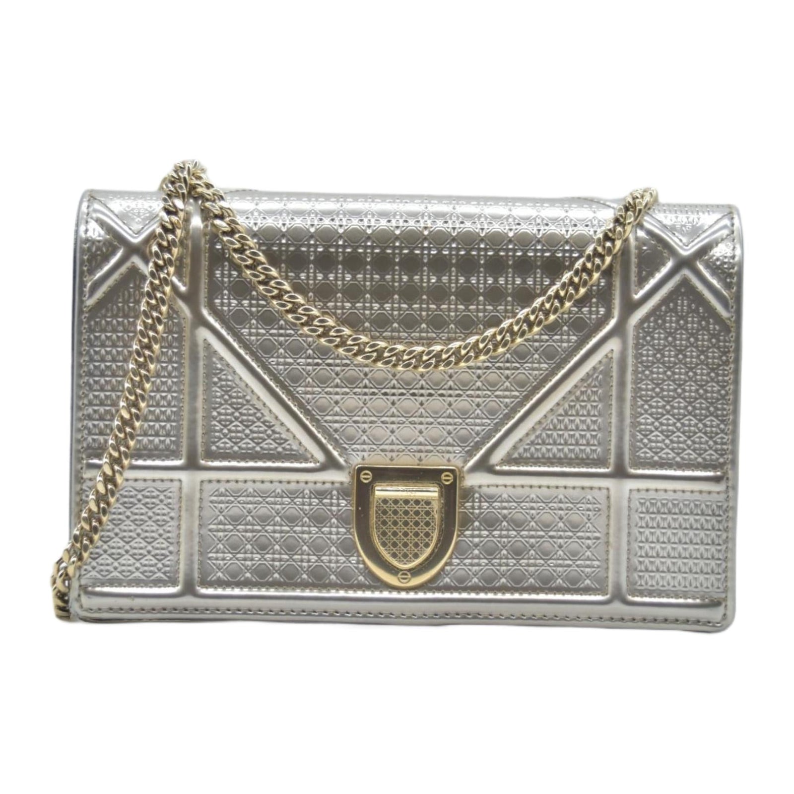 $2700 Christian Dior Cannage Diorama Metallic Silver