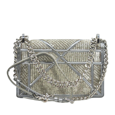 $3500 2016 CHRISTIAN DIOR Diorama Flap Bag Beaded Leather Small Silver 10020275