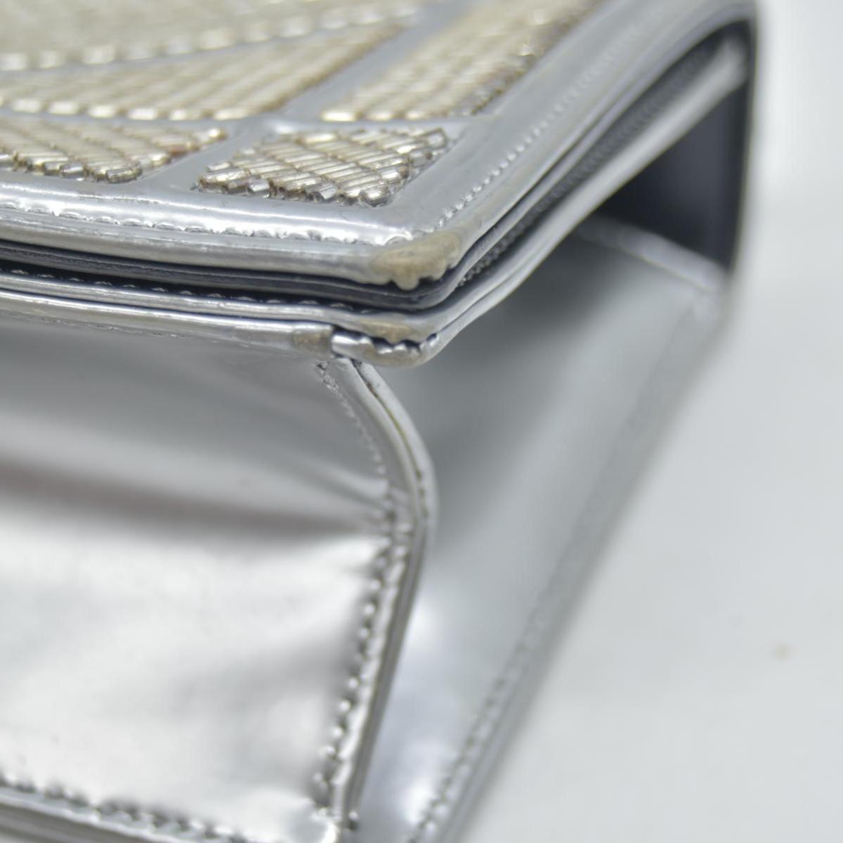 $3500 2016 CHRISTIAN DIOR Diorama Flap Bag Beaded Leather Small Silver 10020275