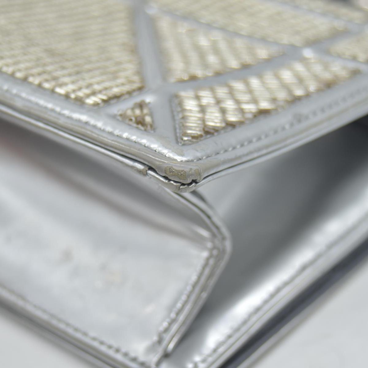 $3500 2016 CHRISTIAN DIOR Diorama Flap Bag Beaded Leather Small Silver 10020275