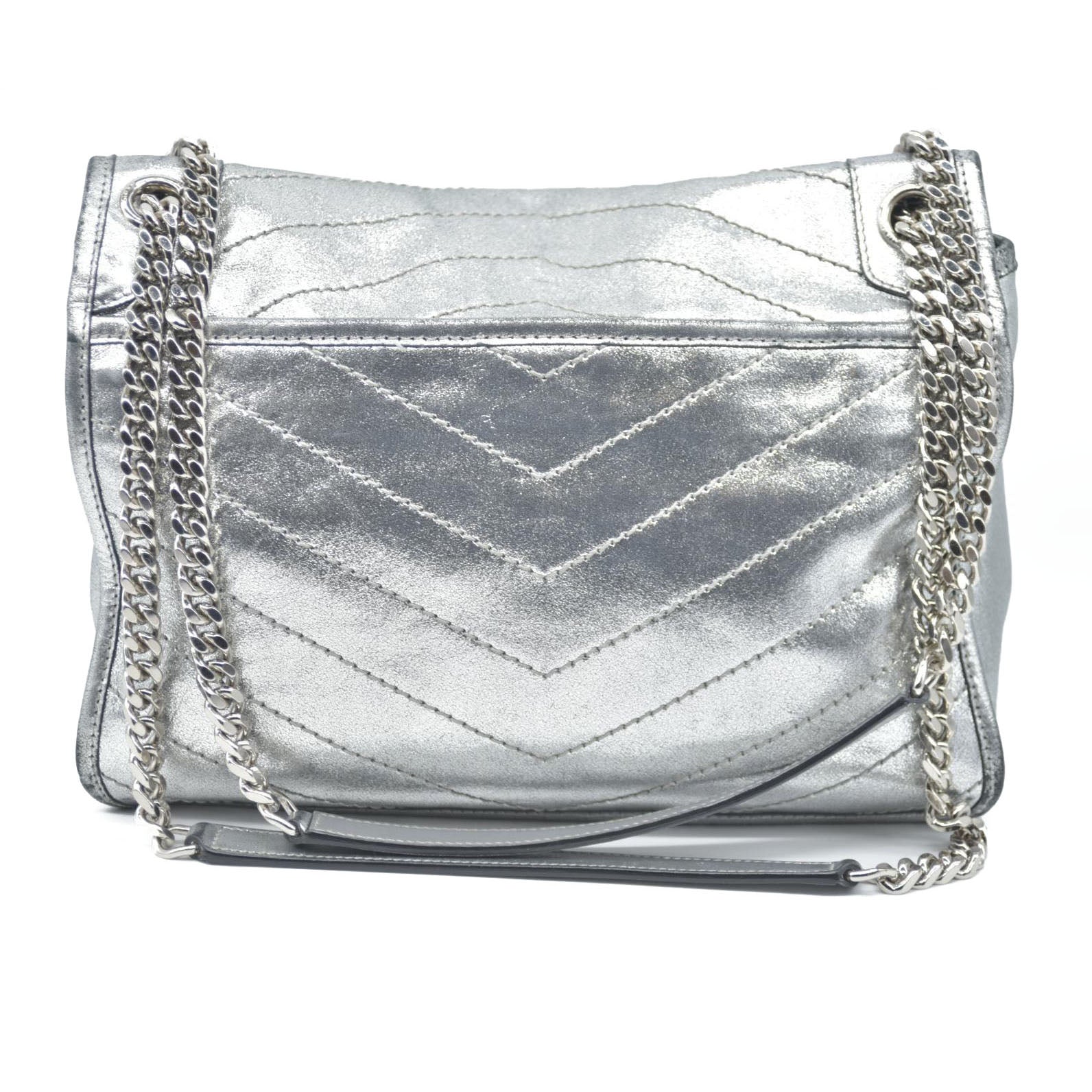 $2590 2019 Saint Laurent Leather Medium Metallic Niki Silver