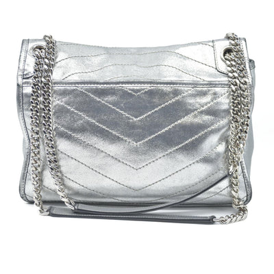 $2590 2019 Saint Laurent Leather Medium Metallic Niki Silver