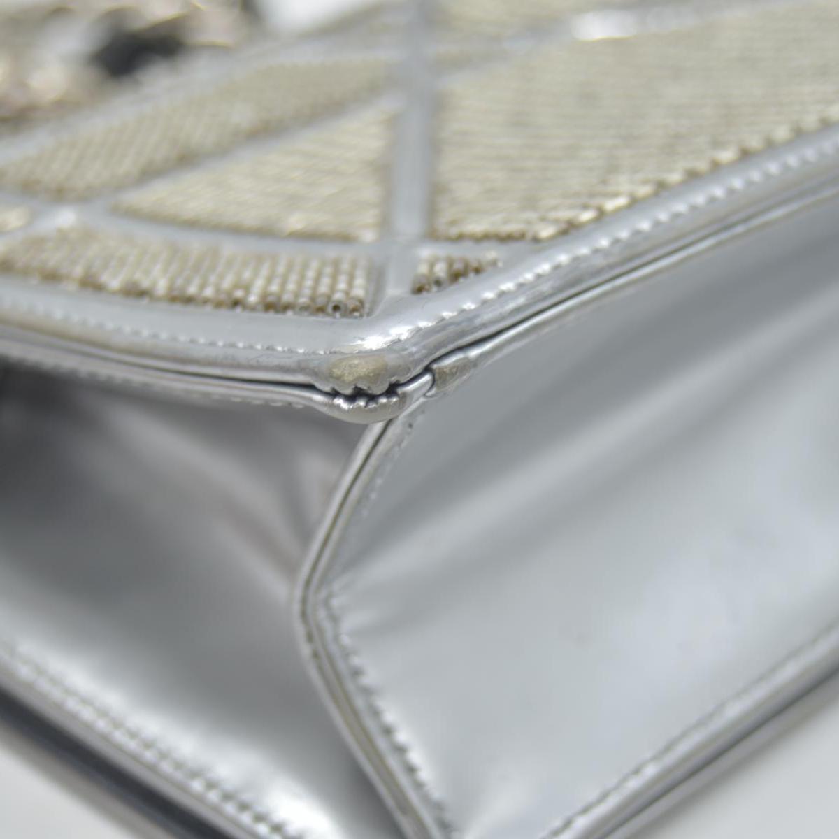 $3500 2016 CHRISTIAN DIOR Diorama Flap Bag Beaded Leather Small Silver 10020275