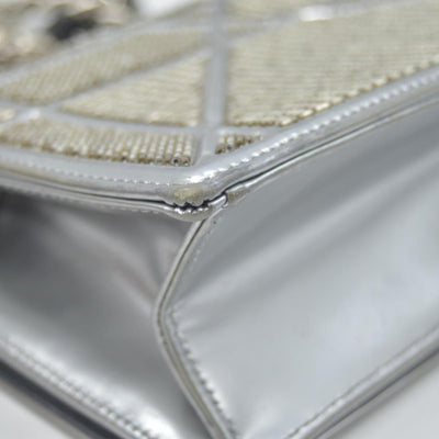 $3500 2016 CHRISTIAN DIOR Diorama Flap Bag Beaded Leather Small Silver 10020275