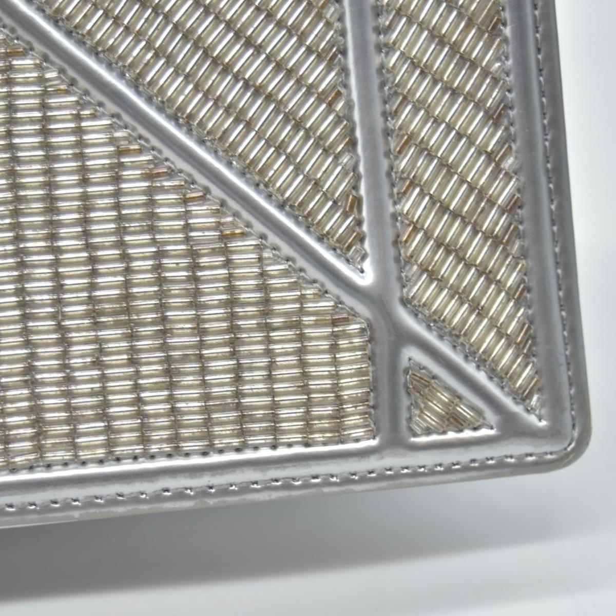 $3500 2016 CHRISTIAN DIOR Diorama Flap Bag Beaded Leather Small Silver 10020275