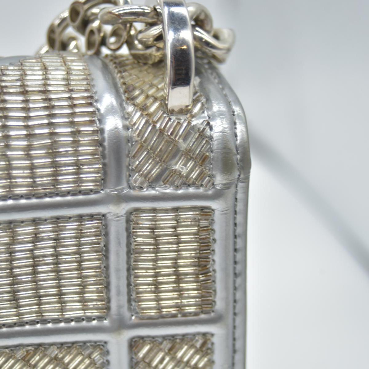 $3500 2016 CHRISTIAN DIOR Diorama Flap Bag Beaded Leather Small Silver 10020275