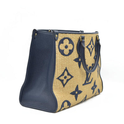 Louis Vuitton Raffia Calfskin Monogram Giant Onthego MM Blue