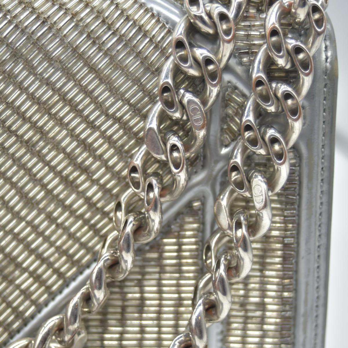 $3500 2016 CHRISTIAN DIOR Diorama Flap Bag Beaded Leather Small Silver 10020275