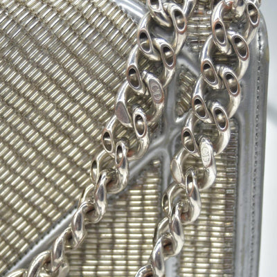 $3500 2016 CHRISTIAN DIOR Diorama Flap Bag Beaded Leather Small Silver 10020275
