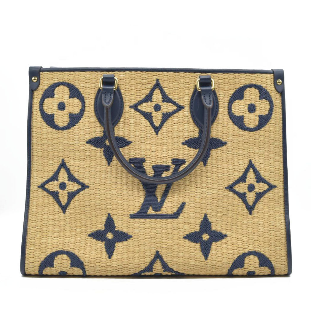 Louis Vuitton Raffia Calfskin Monogram Giant Onthego MM Blue