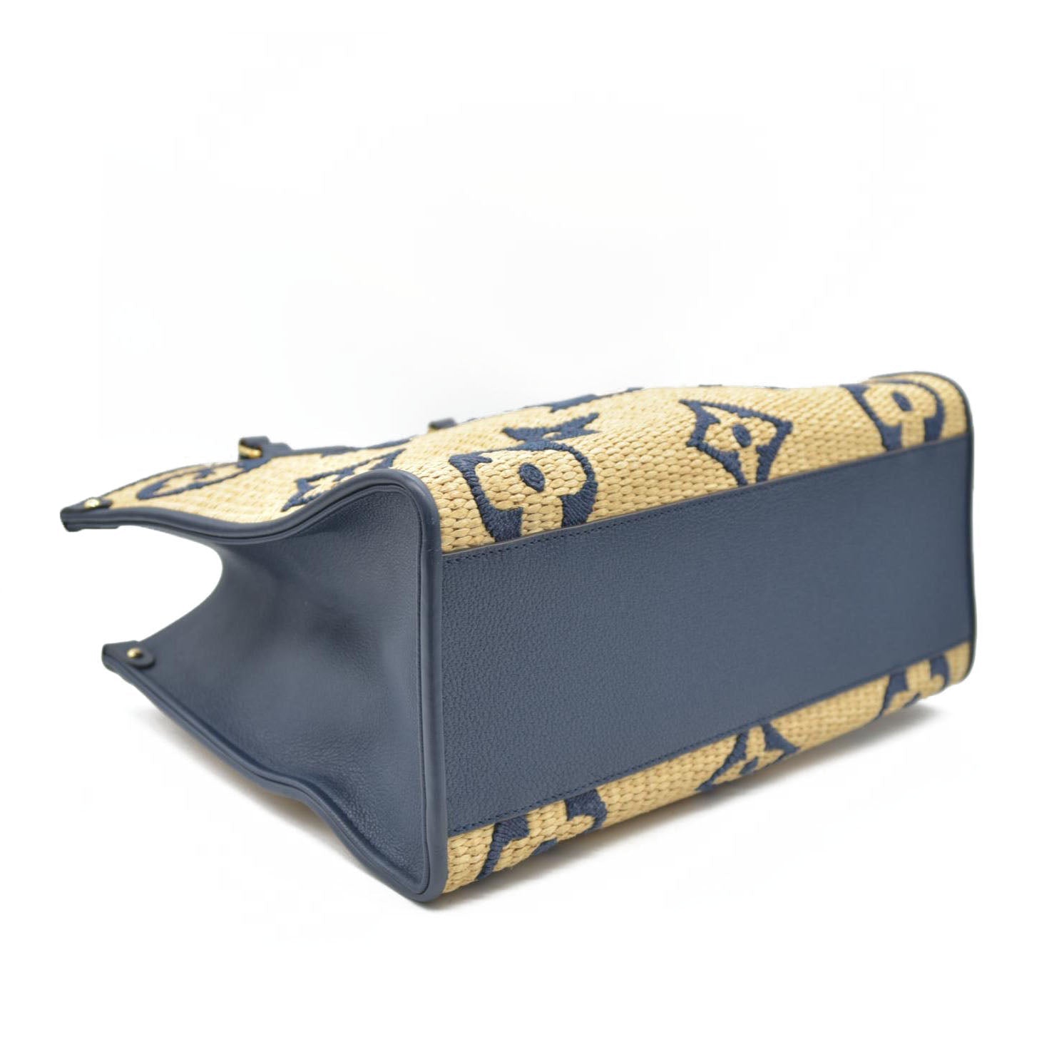 Louis Vuitton Raffia Calfskin Monogram Giant Onthego MM Blue