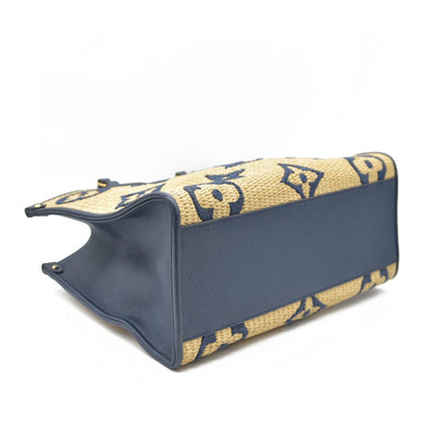 Louis Vuitton Raffia Calfskin Monogram Giant Onthego MM Blue