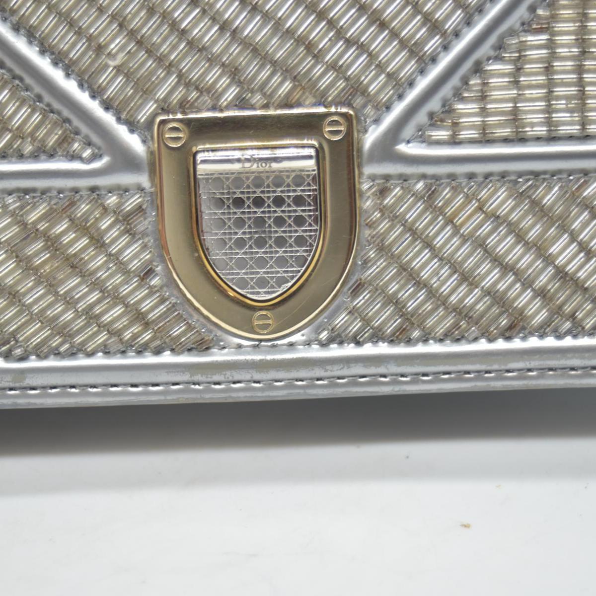 $3500 2016 CHRISTIAN DIOR Diorama Flap Bag Beaded Leather Small Silver 10020275