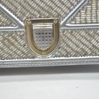 $3500 2016 CHRISTIAN DIOR Diorama Flap Bag Beaded Leather Small Silver 10020275