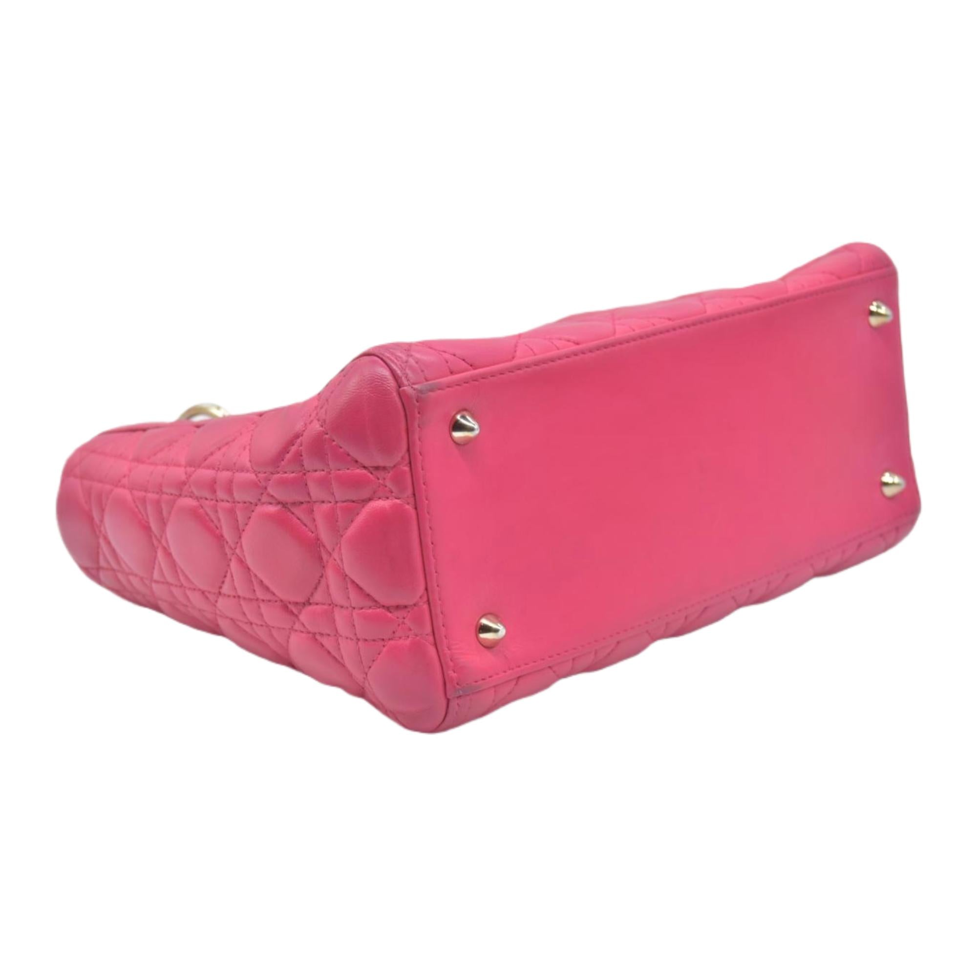 $6700 Christian Dior Lambskin Cannage Medium Lady Dior Fuchsia