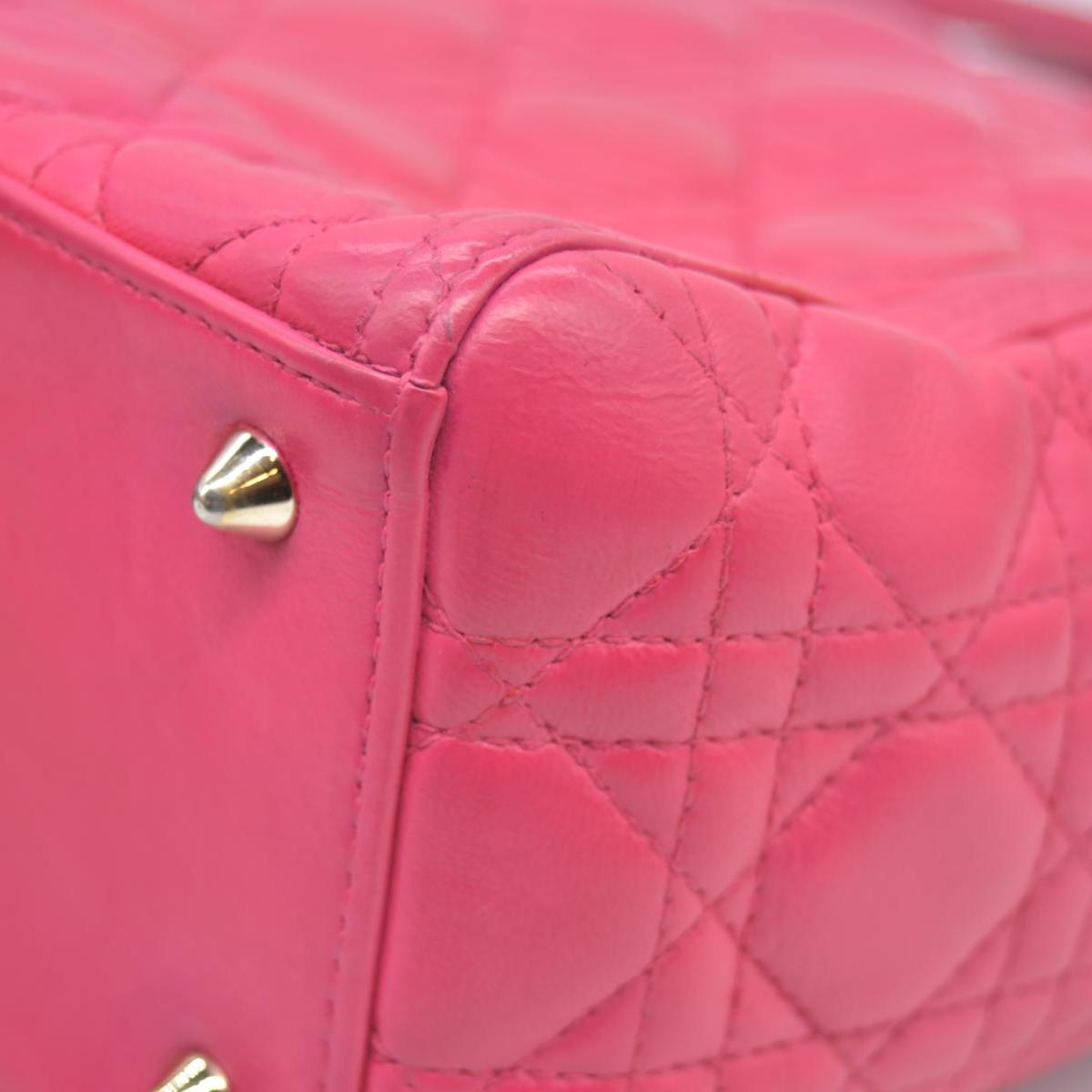 $6700 Christian Dior Lambskin Cannage Medium Lady Dior Fuchsia