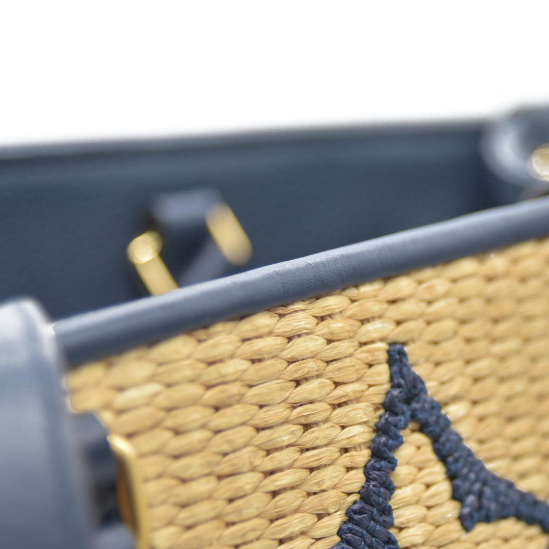 Louis Vuitton Raffia Calfskin Monogram Giant Onthego MM Blue