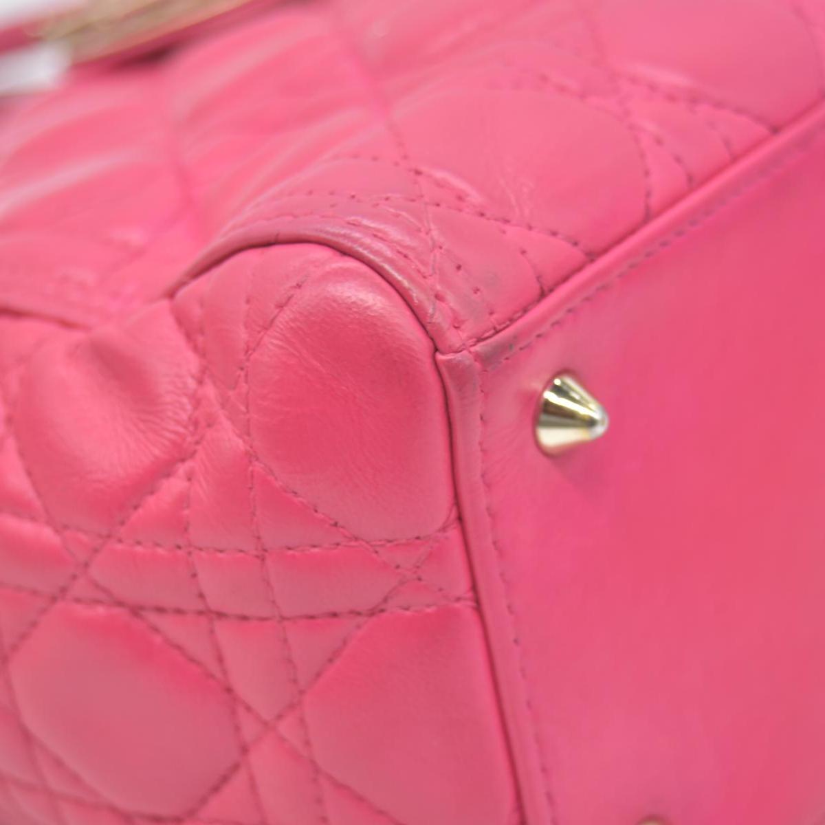 $6700 Christian Dior Lambskin Cannage Medium Lady Dior Fuchsia