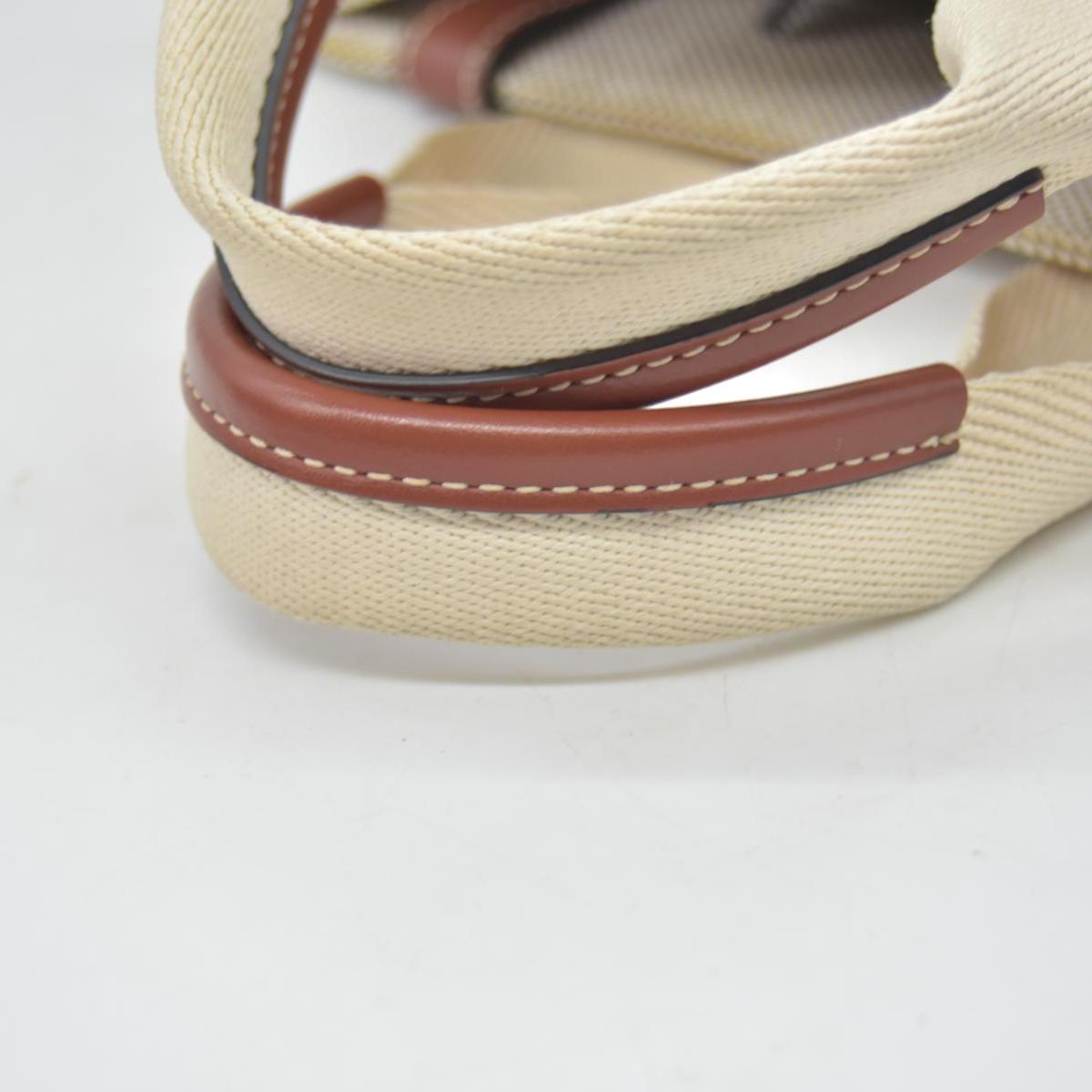 $1350 Chloe Linen Calfskin Small Woody Ribbon Tote White Black