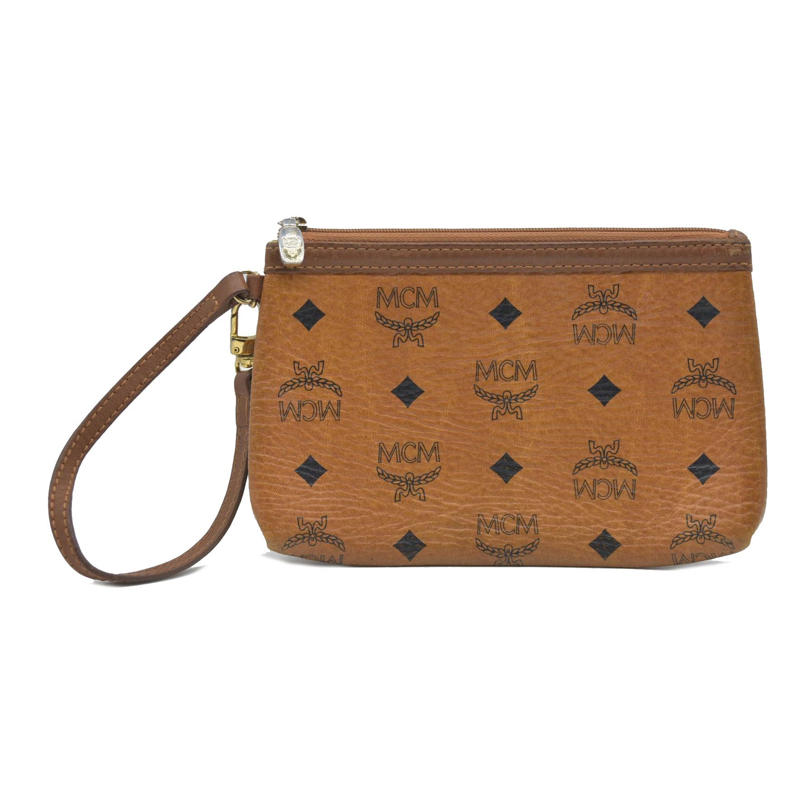 MCM Visetos Liz Shopper Tote Pouch Cognac Small