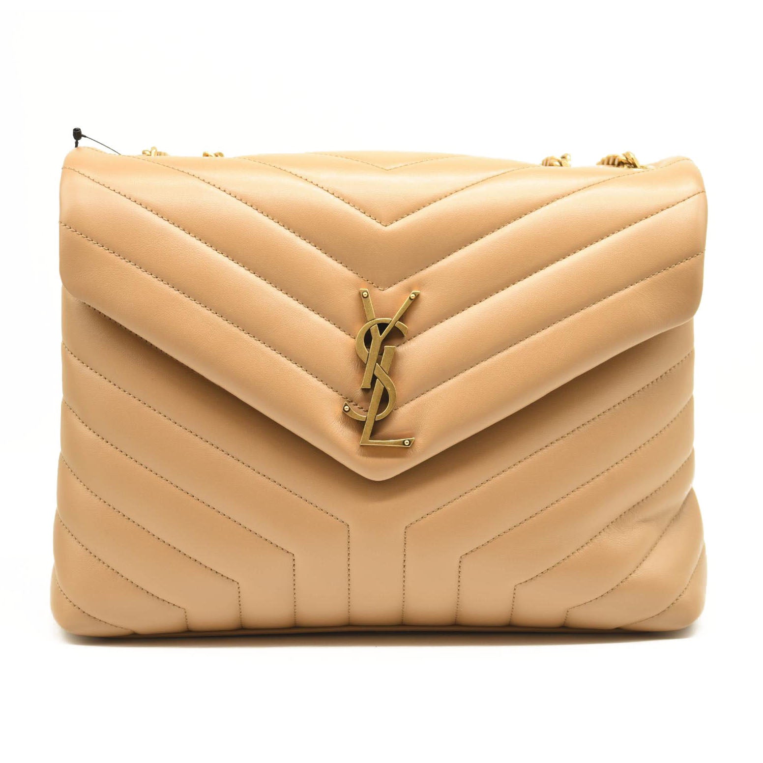 NEW SAINT LAURENT Calfskin Y Quilted Monogram Medium Loulou Chain Satchel Nude Powder