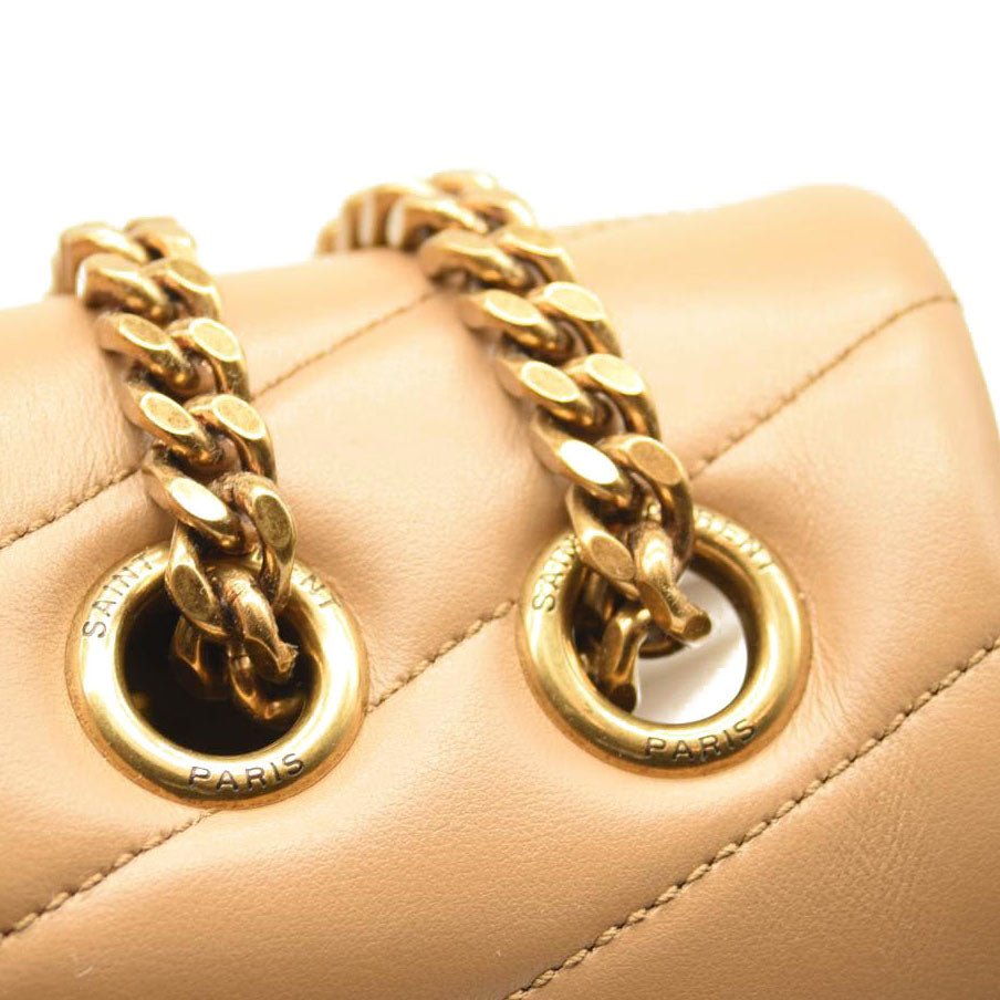NEW SAINT LAURENT Calfskin Y Quilted Monogram Medium Loulou Chain Satchel Nude Powder