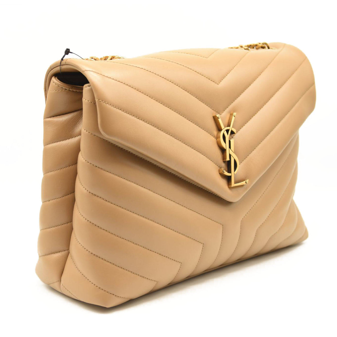 NEW SAINT LAURENT Calfskin Y Quilted Monogram Medium Loulou Chain Satchel Nude Powder