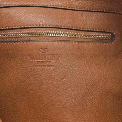$2275 Valentino Pebbled Calfskin Small Rockstud Flip-Lock Messenger Bag Brown