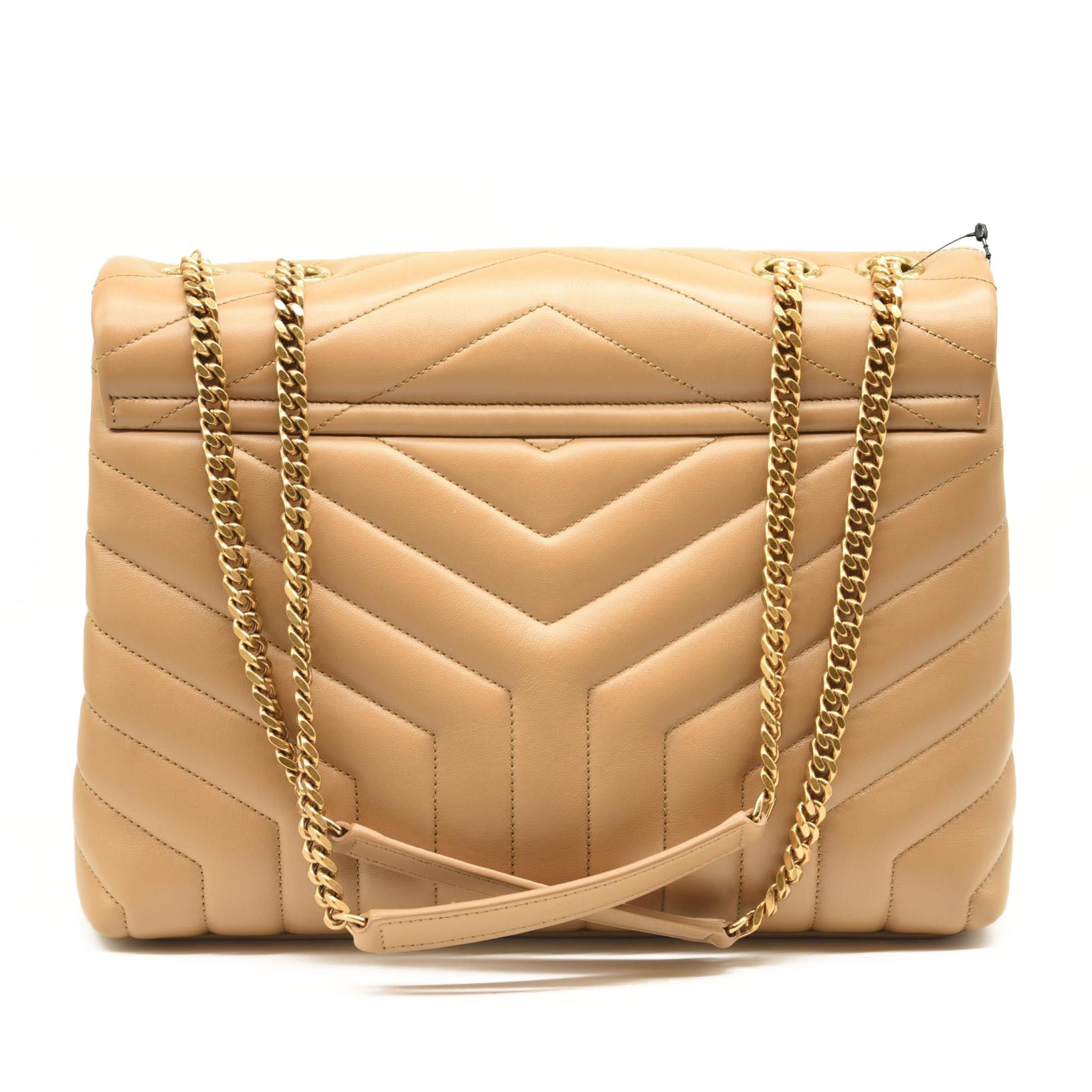 NEW SAINT LAURENT Calfskin Y Quilted Monogram Medium Loulou Chain Satchel Nude Powder