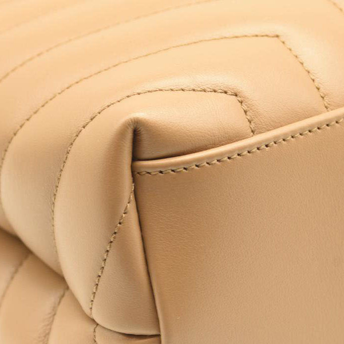 NEW SAINT LAURENT Calfskin Y Quilted Monogram Medium Loulou Chain Satchel Nude Powder