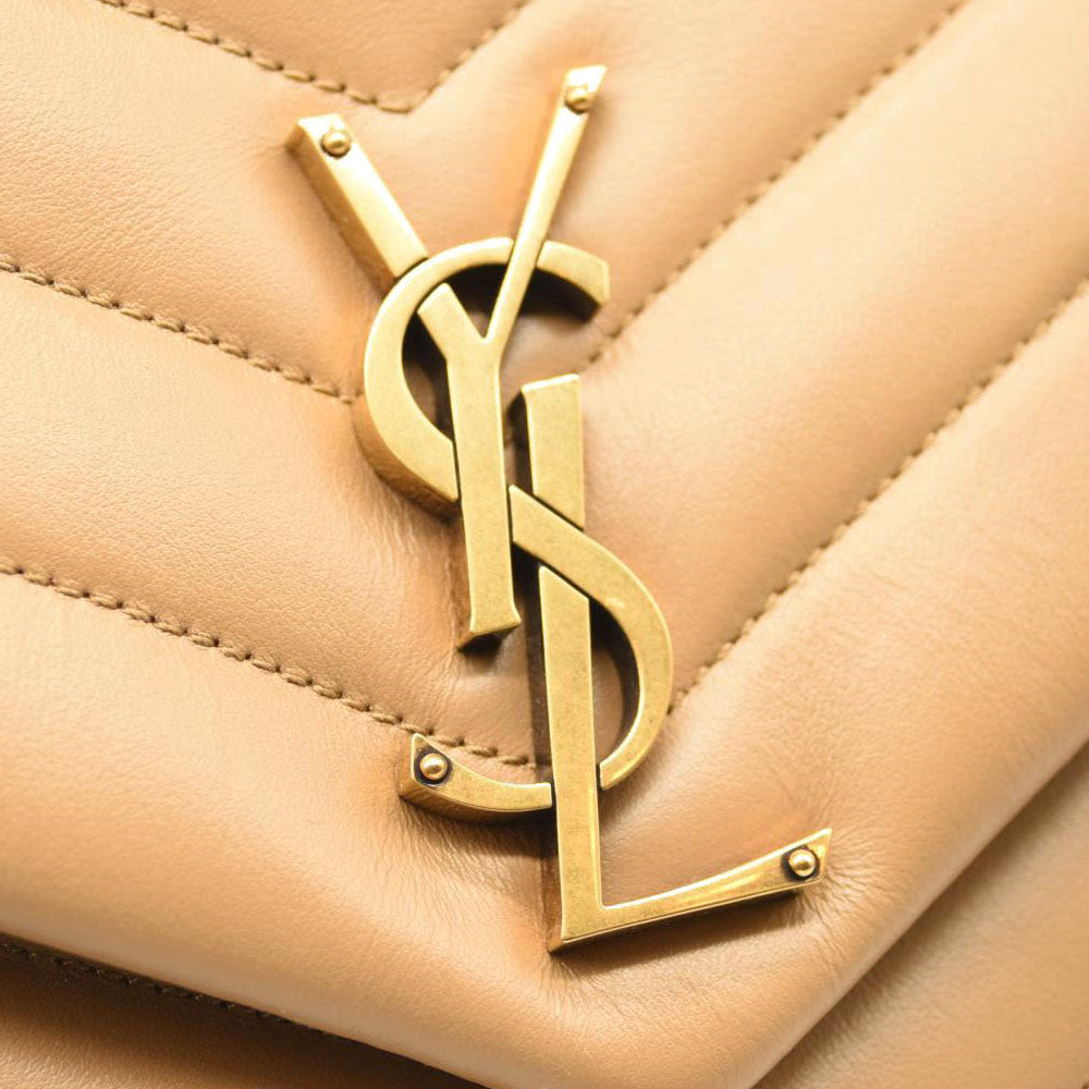NEW SAINT LAURENT Calfskin Y Quilted Monogram Medium Loulou Chain Satchel Nude Powder