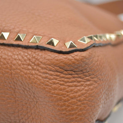 $2275 Valentino Pebbled Calfskin Small Rockstud Flip-Lock Messenger Bag Brown