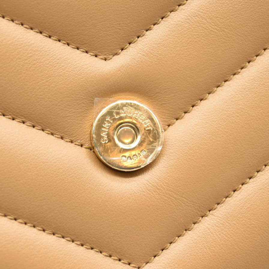 NEW SAINT LAURENT Calfskin Y Quilted Monogram Medium Loulou Chain Satchel Nude Powder