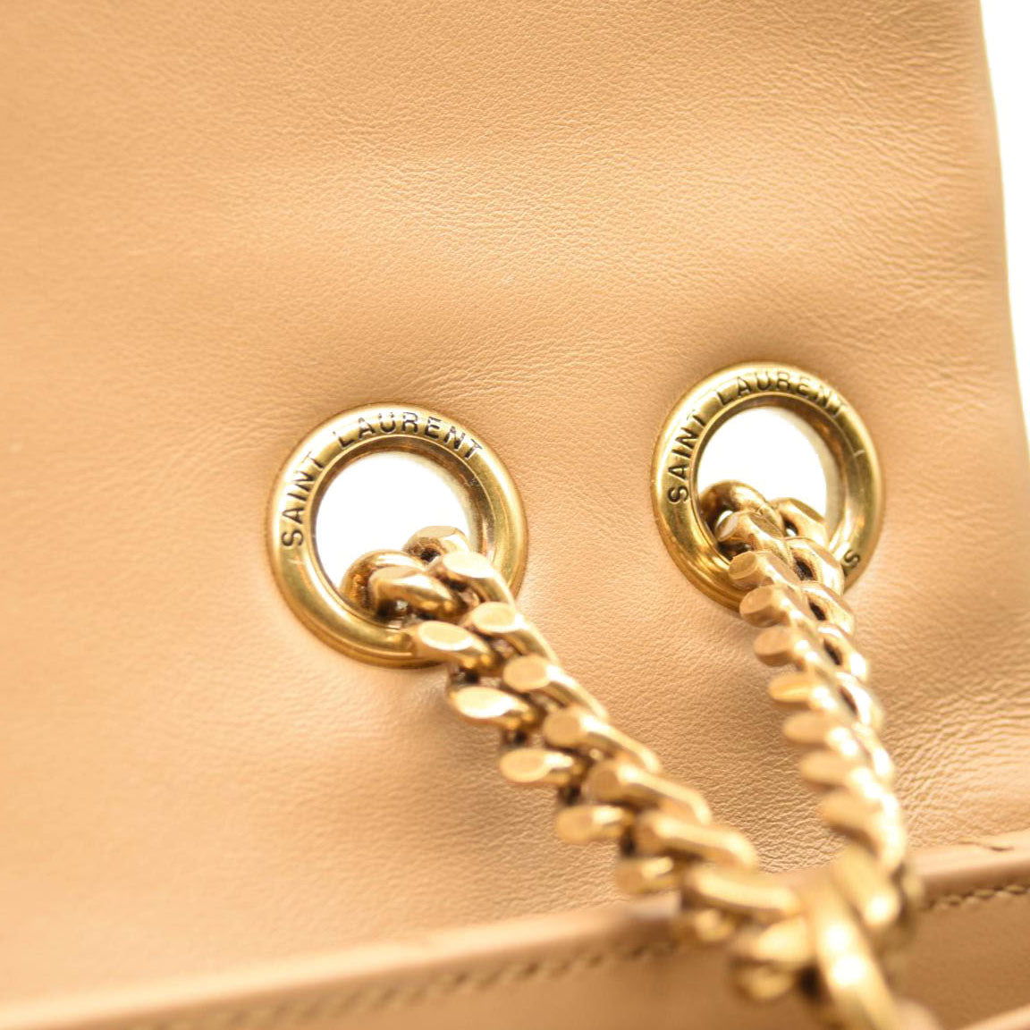 NEW SAINT LAURENT Calfskin Y Quilted Monogram Medium Loulou Chain Satchel Nude Powder