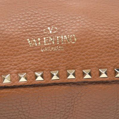 $2275 Valentino Pebbled Calfskin Small Rockstud Flip-Lock Messenger Bag Brown