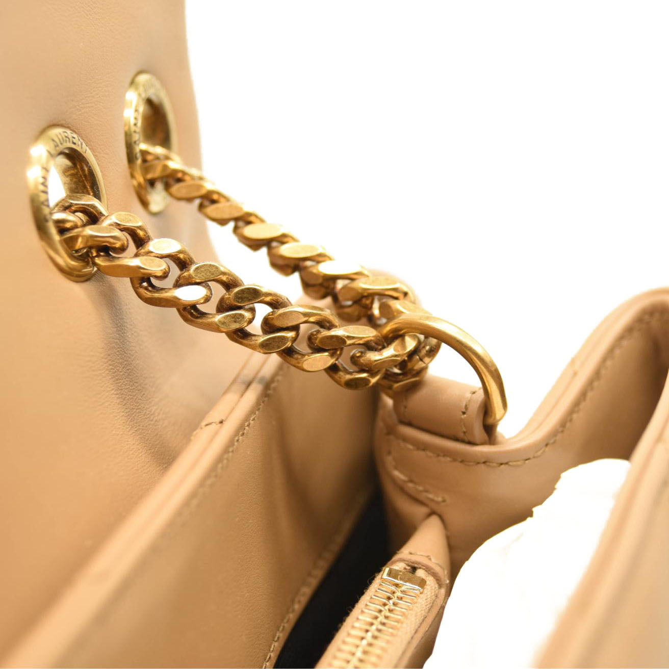 NEW SAINT LAURENT Calfskin Y Quilted Monogram Medium Loulou Chain Satchel Nude Powder