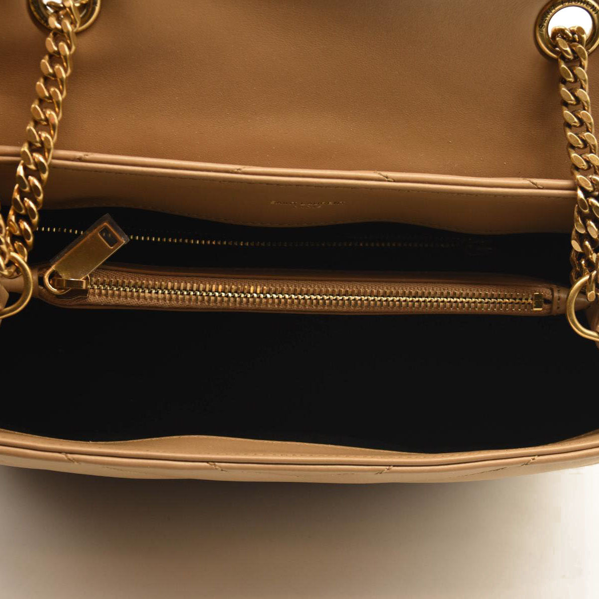 NEW SAINT LAURENT Calfskin Y Quilted Monogram Medium Loulou Chain Satchel Nude Powder