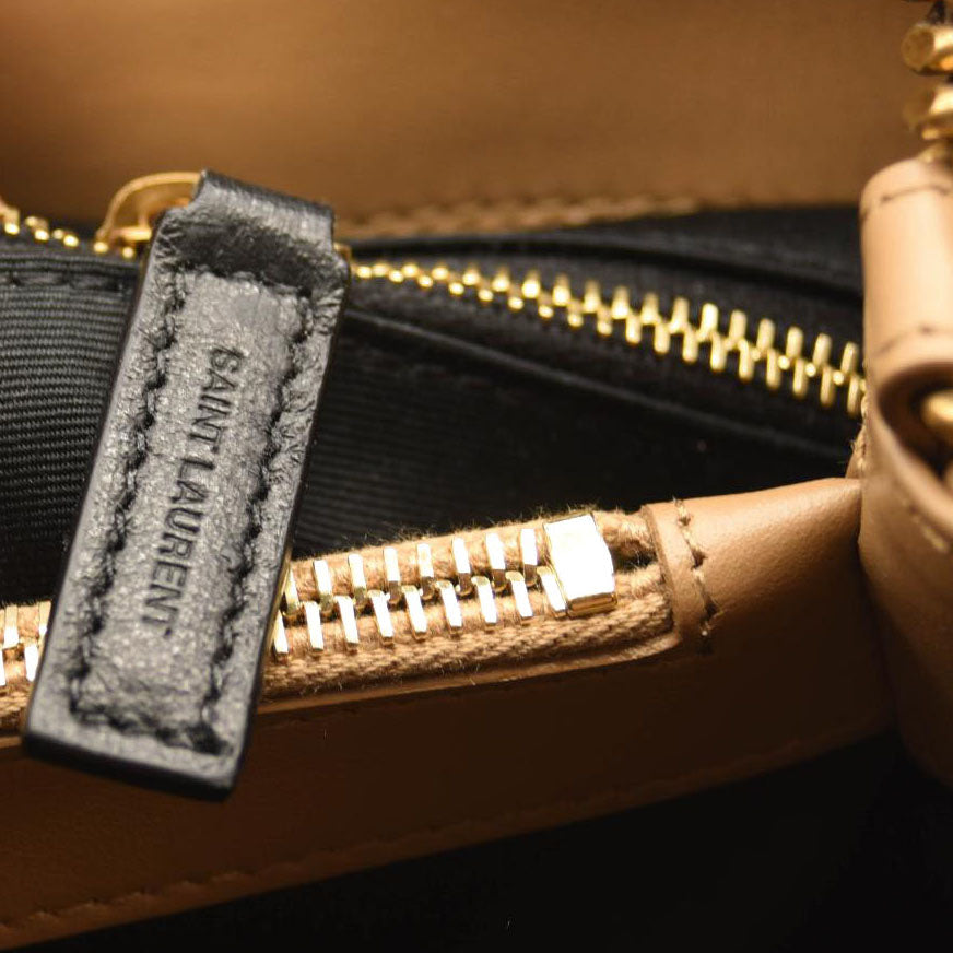 NEW SAINT LAURENT Calfskin Y Quilted Monogram Medium Loulou Chain Satchel Nude Powder