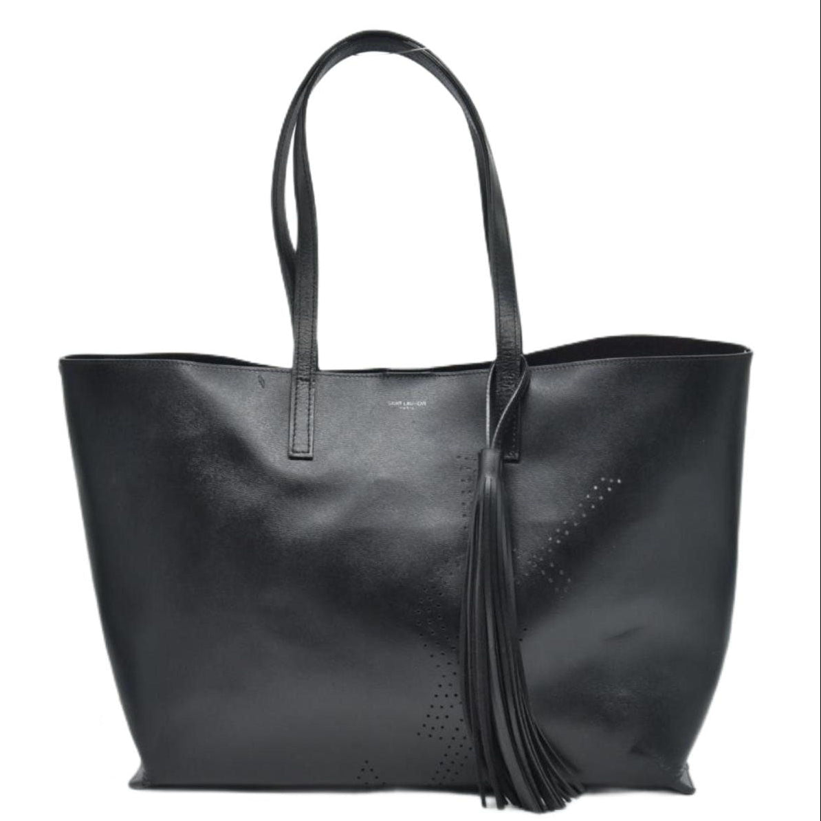 $1600 2018 Saint Laurent Vintage Calfskin Perforated East West Shopping Tote Black 10020170