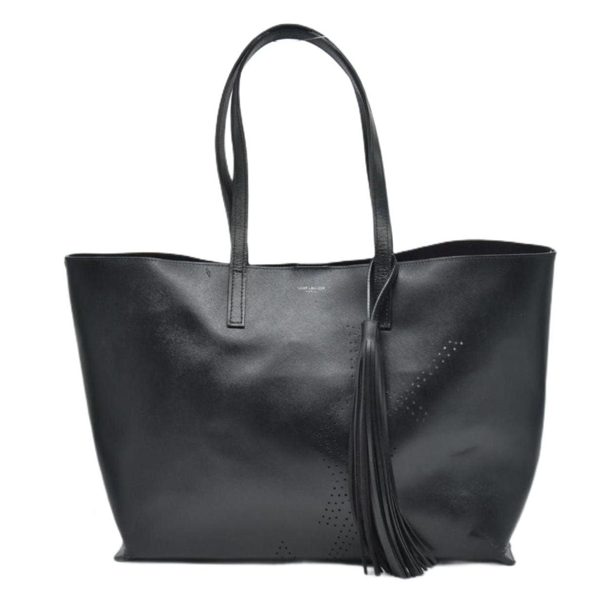 2018 Saint Laurent Vintage Calfskin Perforated East West Shopping Tote Black