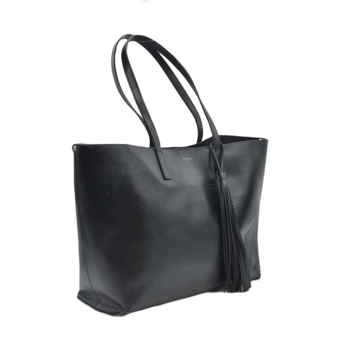 $1600 2018 Saint Laurent Vintage Calfskin Perforated East West Shopping Tote Black 10020170
