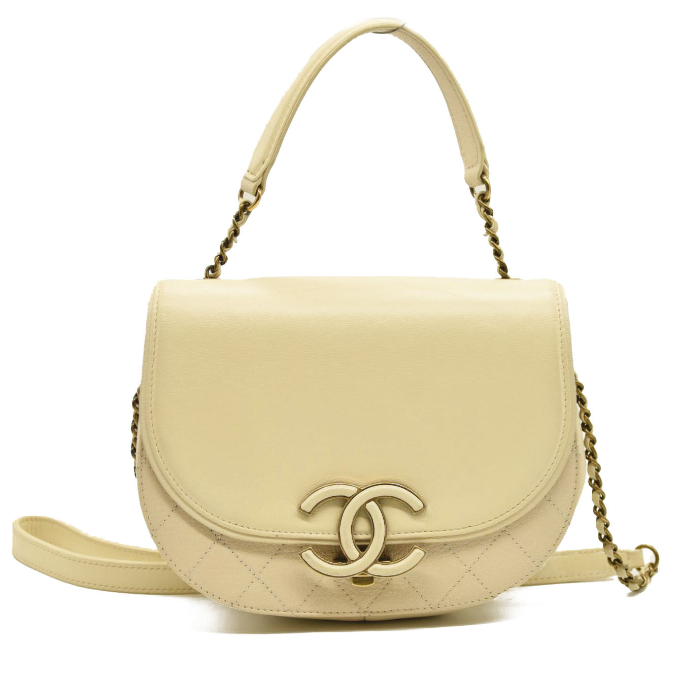 Chanel Shiny Calfskin Goatskin Quilted Small Coco Curve Messenger Flap White