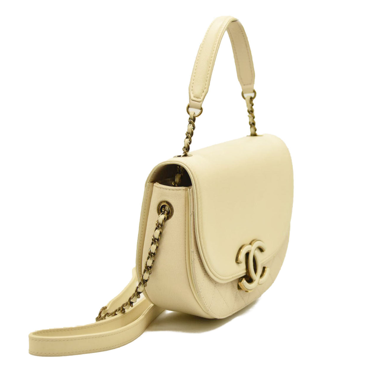 Chanel Shiny Calfskin Goatskin Quilted Small Coco Curve Messenger Flap White